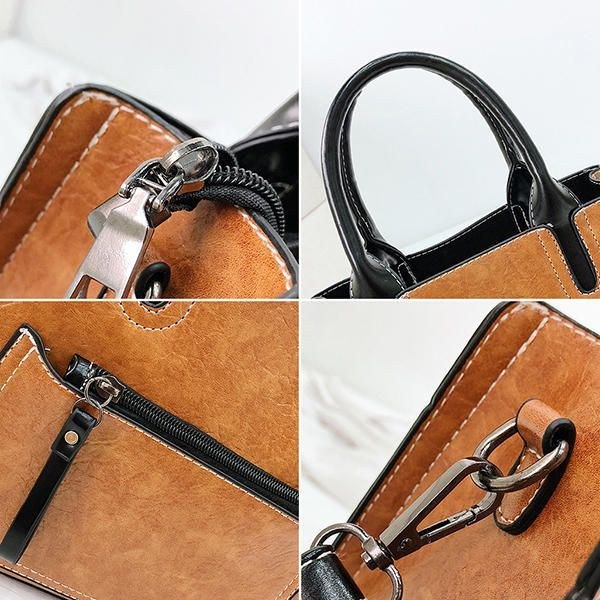 Dam Pu Läder Handväska Retro Solid Fritid Crossbody Bag