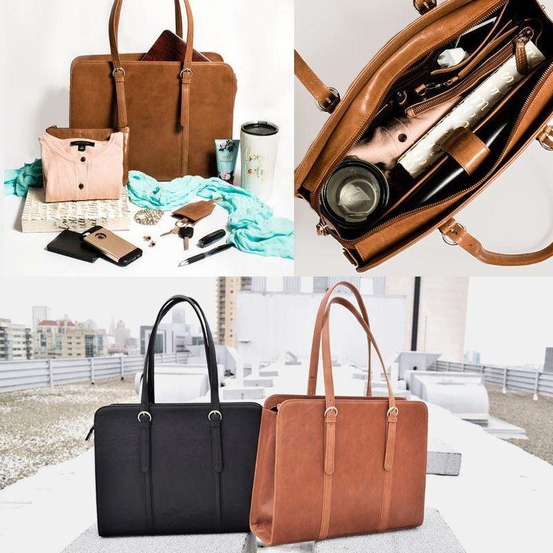 Dam Pu-läder Stor Kapacitet Flerficks Casual Business Cabriolet Tote Handväska Crossbody-väska