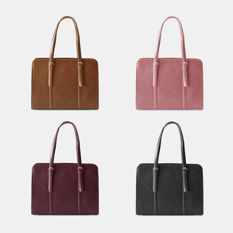 Dam Pu-läder Stor Kapacitet Flerficks Casual Business Cabriolet Tote Handväska Crossbody-väska