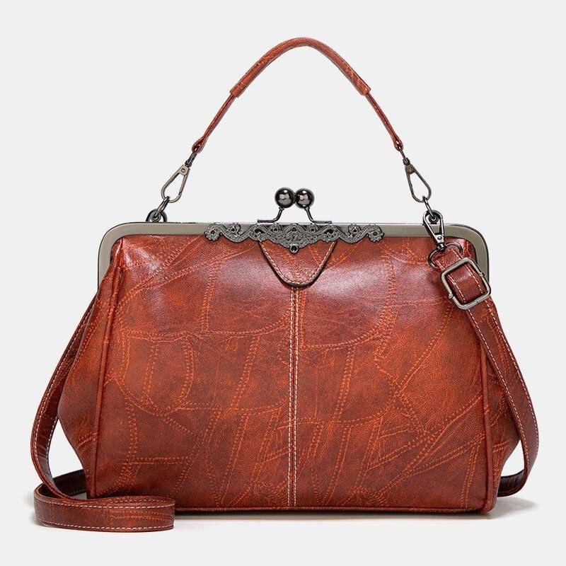 Dam Pu Läder Stor Kapacitet Vintage Lock Handväska Crossbody Bag Satchel Bag