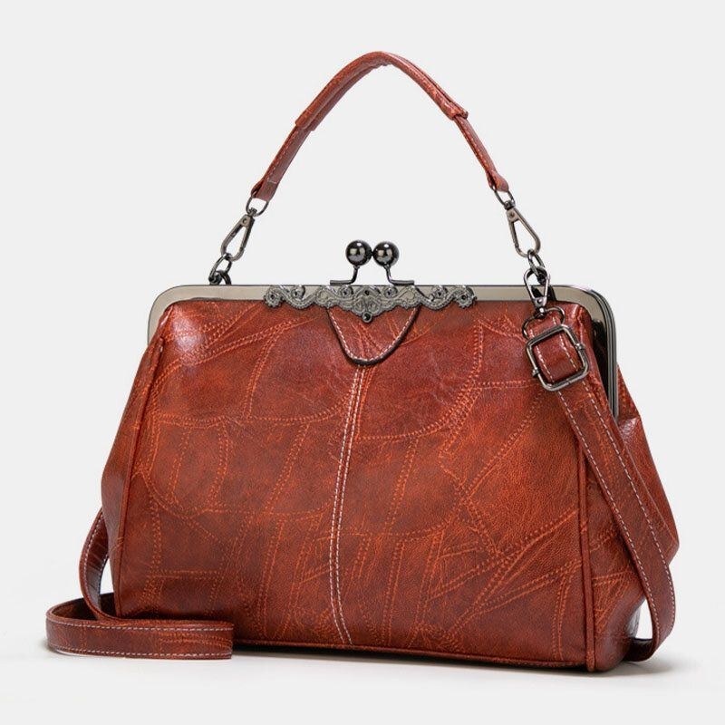 Dam Pu Läder Stor Kapacitet Vintage Lock Handväska Crossbody Bag Satchel Bag