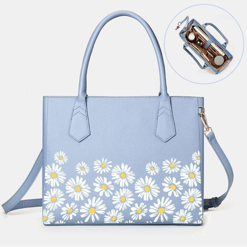 Dam Pu Leather Daisy Multifunktion Multi-pocket 13.3 Tum Laptop Key Handväska Axelväska