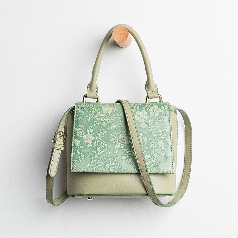 Dam Vintage Äkta Läder Blommig Handväska Crossbody-väska Axelväska