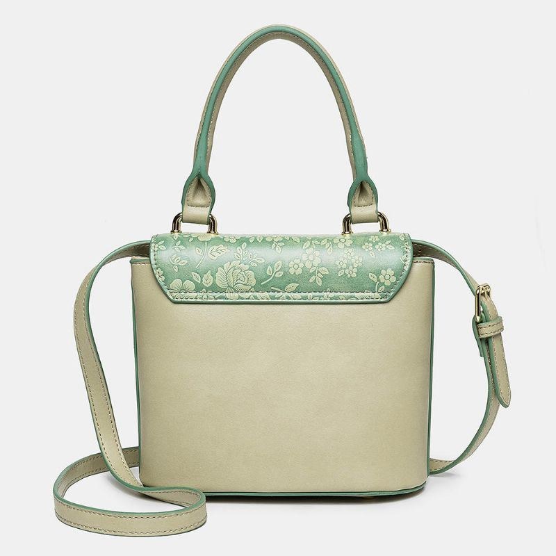 Dam Vintage Äkta Läder Blommig Handväska Crossbody-väska Axelväska