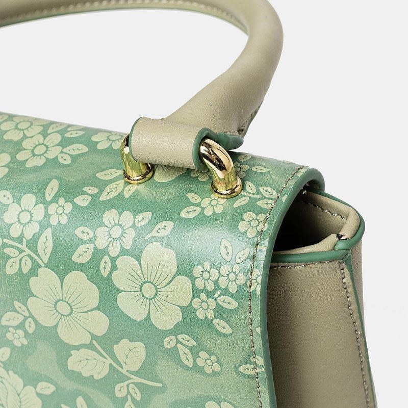 Dam Vintage Äkta Läder Blommig Handväska Crossbody-väska Axelväska