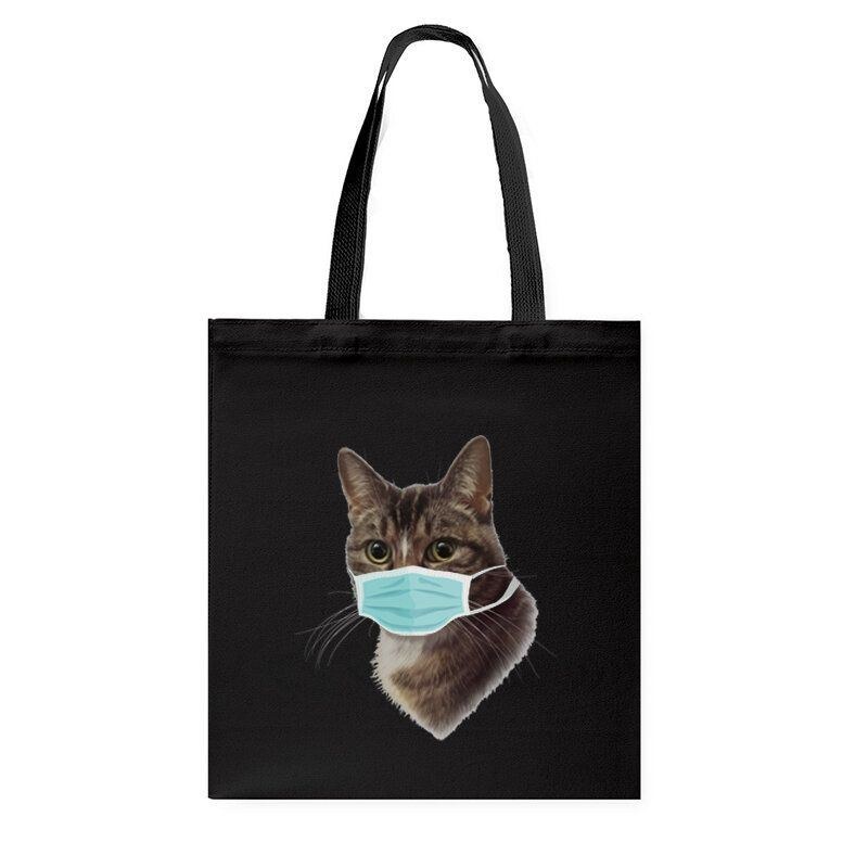 Damer Söt Kattmönster Mask Casual Canvas Tote Axelväska