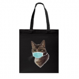 Damer Söt Kattmönster Mask Casual Canvas Tote Axelväska