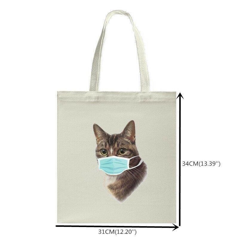 Damer Söt Kattmönster Mask Casual Canvas Tote Axelväska