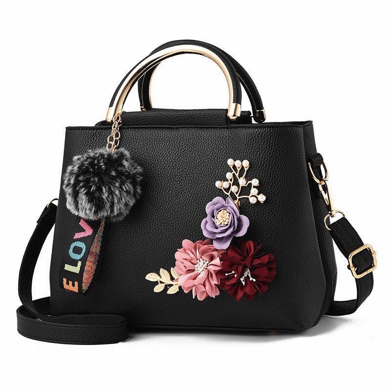 Damplånböcker Och Handväska Axelväskor Damer Designer Topphandtag Satchel Tygväska Med Band Och Blomdekoration