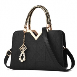 Elegant Dam Golden Top Handtag Satchel Handväska Tote Handväska Axelväska Med Pärlhänge