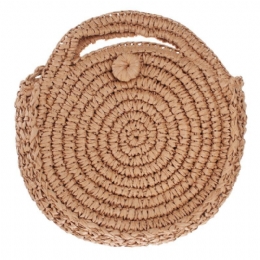 Rund Halmväska Beige Vit Dam Rotting Circle Handvävd Axelväska Crossbody-väska