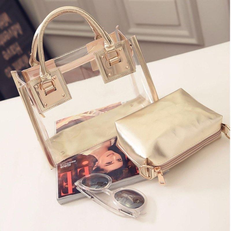 Transparent Gelly Crystal Bag För Damer Celeb Tote Sand Beach Bag Axel Handväska