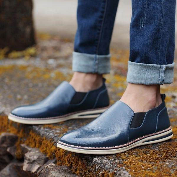 Herr Äkta Läder Casual Slip On Business Oxfords Skor