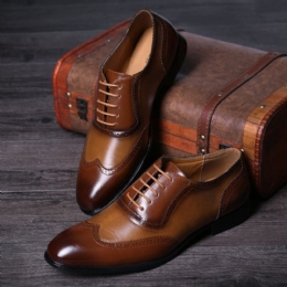 Herr Brogue Carved Spicing Läder Spetsad Tå Business Oxfords