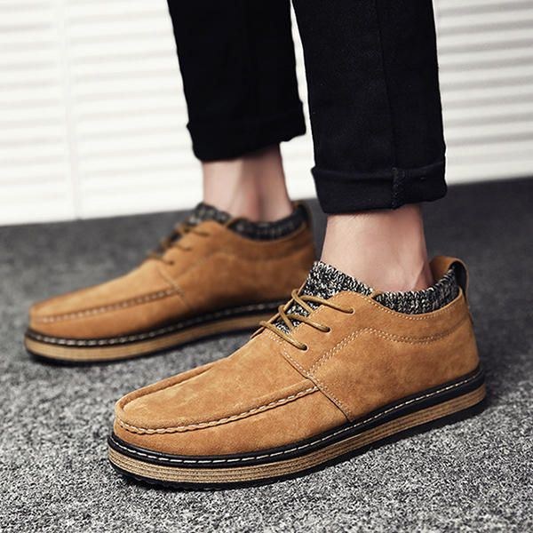 Herr Brogue Style Stickad Mocka Mjuk Sula Varma Oxfordsskor