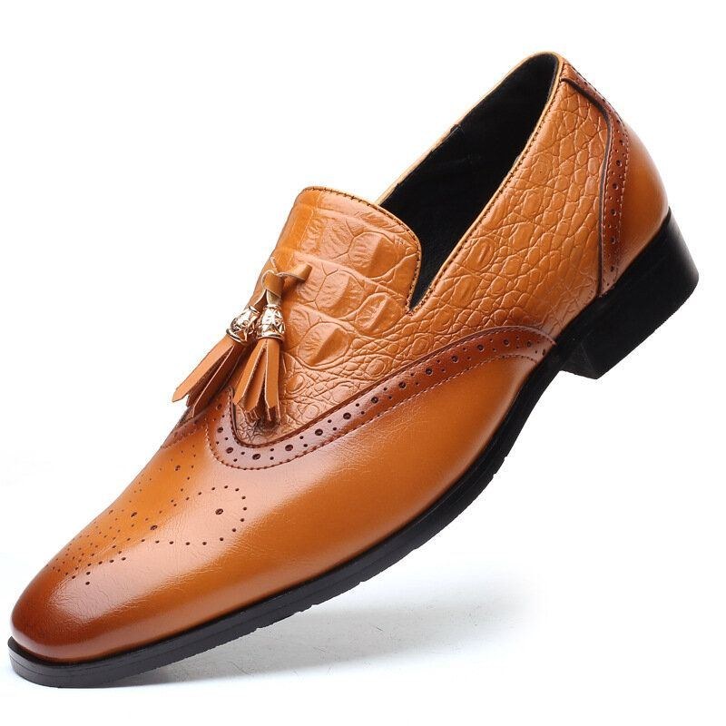 Herr Brogue Tofs Decor Klänning Loafers Slip On Business Casual Formell Skor