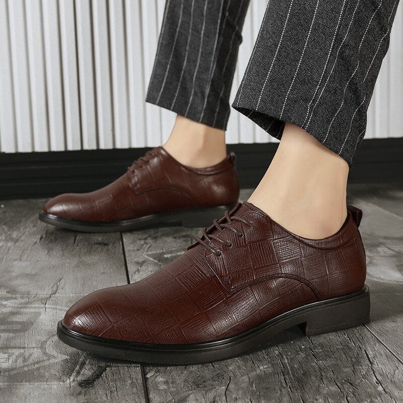 Herr Business Casual Halkfri Snörning Lattice Dress Shoes