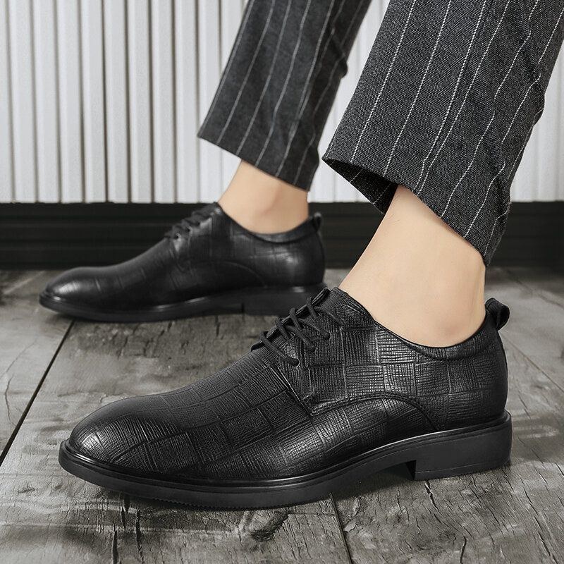 Herr Business Casual Halkfri Snörning Lattice Dress Shoes