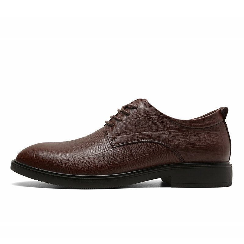 Herr Business Casual Halkfri Snörning Lattice Dress Shoes