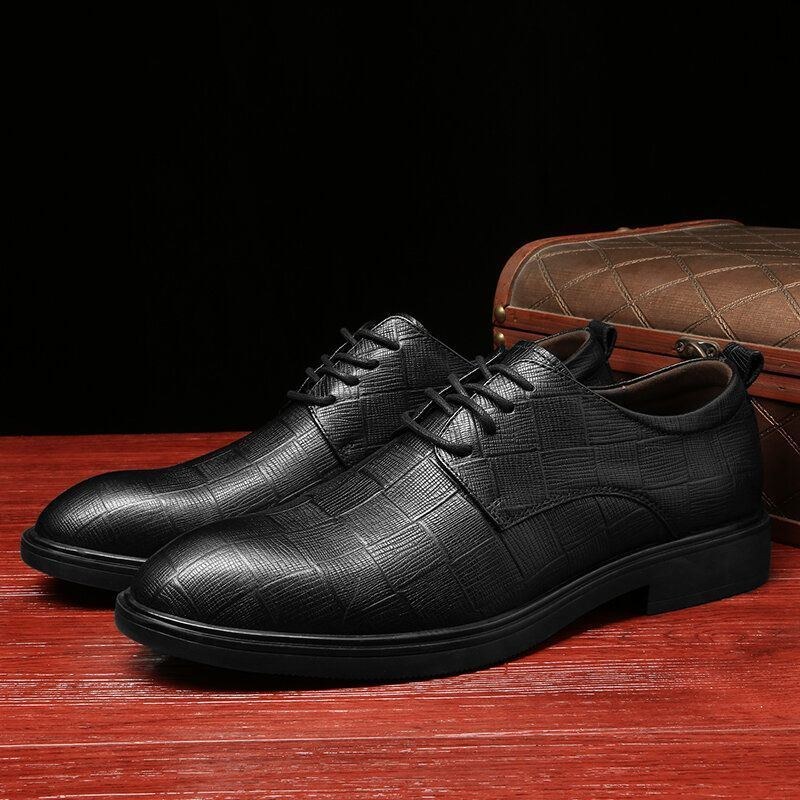 Herr Business Casual Halkfri Snörning Lattice Dress Shoes