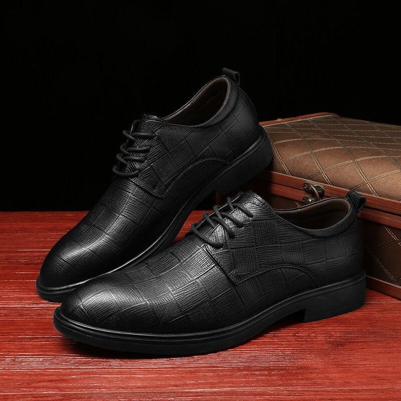 Herr Business Casual Halkfri Snörning Lattice Dress Shoes