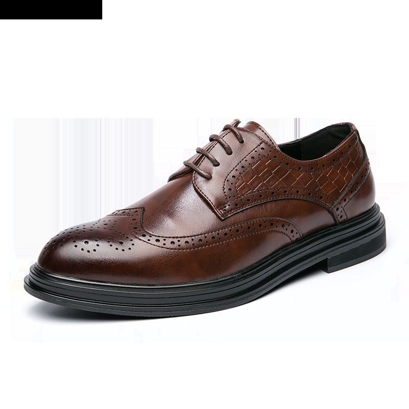 Herr Business Mjuka Snörskor Med Gummisula Brogue Dress Shoes