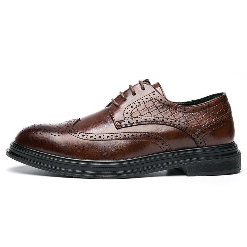 Herr Business Mjuka Snörskor Med Gummisula Brogue Dress Shoes