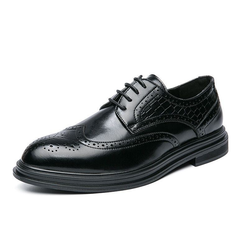 Herr Business Mjuka Snörskor Med Gummisula Brogue Dress Shoes