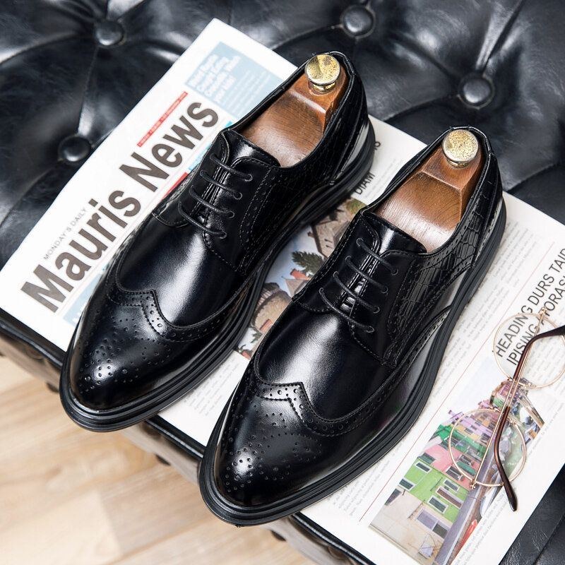 Herr Business Mjuka Snörskor Med Gummisula Brogue Dress Shoes