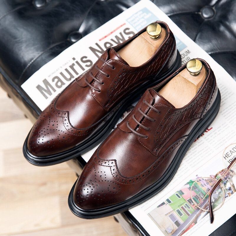 Herr Business Mjuka Snörskor Med Gummisula Brogue Dress Shoes