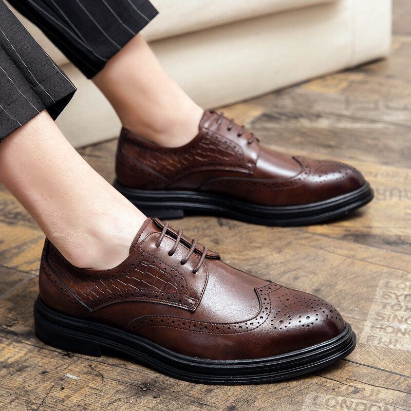 Herr Business Mjuka Snörskor Med Gummisula Brogue Dress Shoes