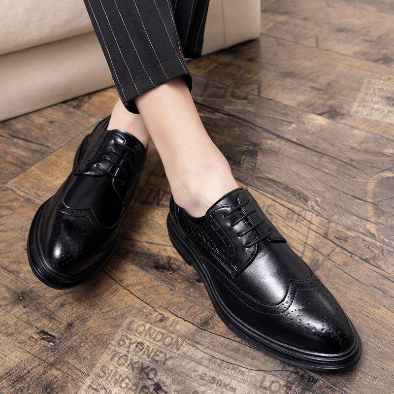 Herr Business Mjuka Snörskor Med Gummisula Brogue Dress Shoes