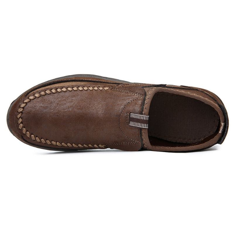 Herr Casual Comfy Soft Moc Toe Slip On Läder Oxfords