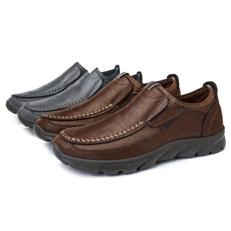 Herr Casual Comfy Soft Moc Toe Slip On Läder Oxfords