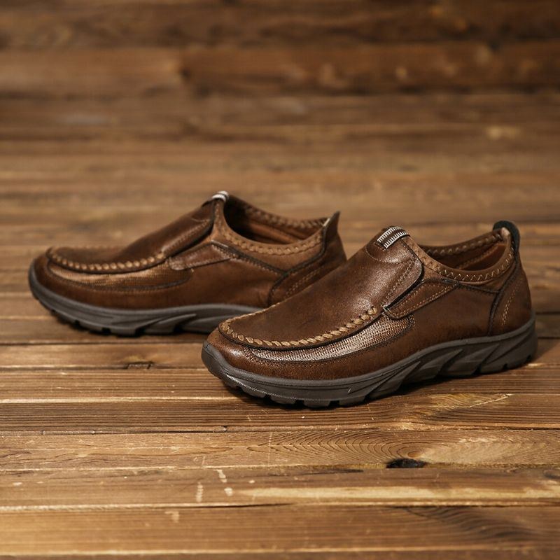 Herr Casual Comfy Soft Moc Toe Slip On Läder Oxfords