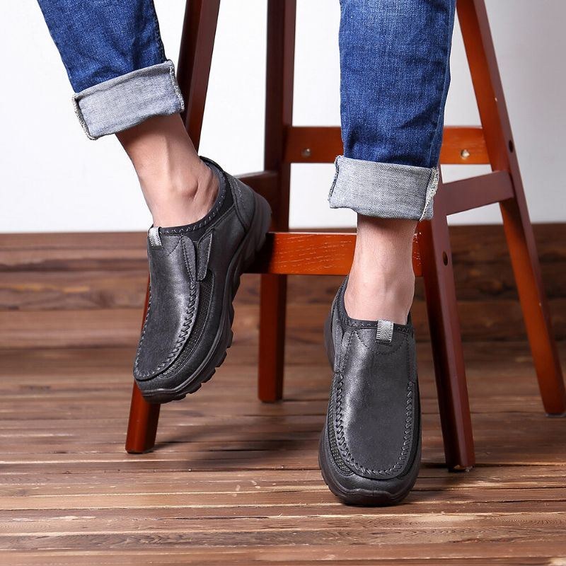 Herr Casual Comfy Soft Moc Toe Slip On Läder Oxfords