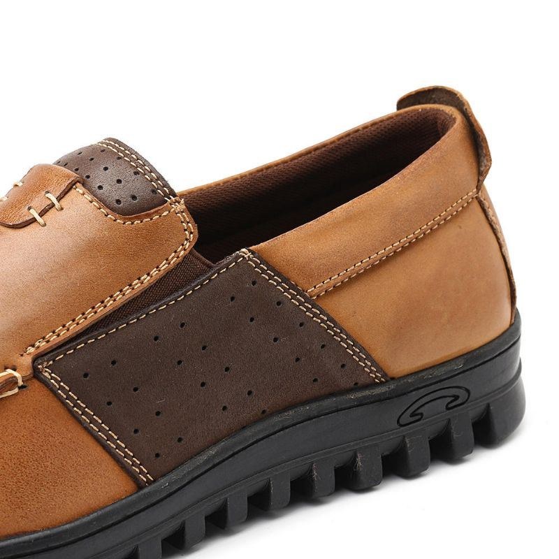 Herr Comfy Moccasin Toe Läder Splicing Mjuka Casual Skor