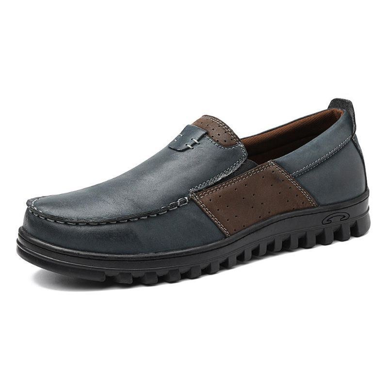 Herr Comfy Moccasin Toe Läder Splicing Mjuka Casual Skor