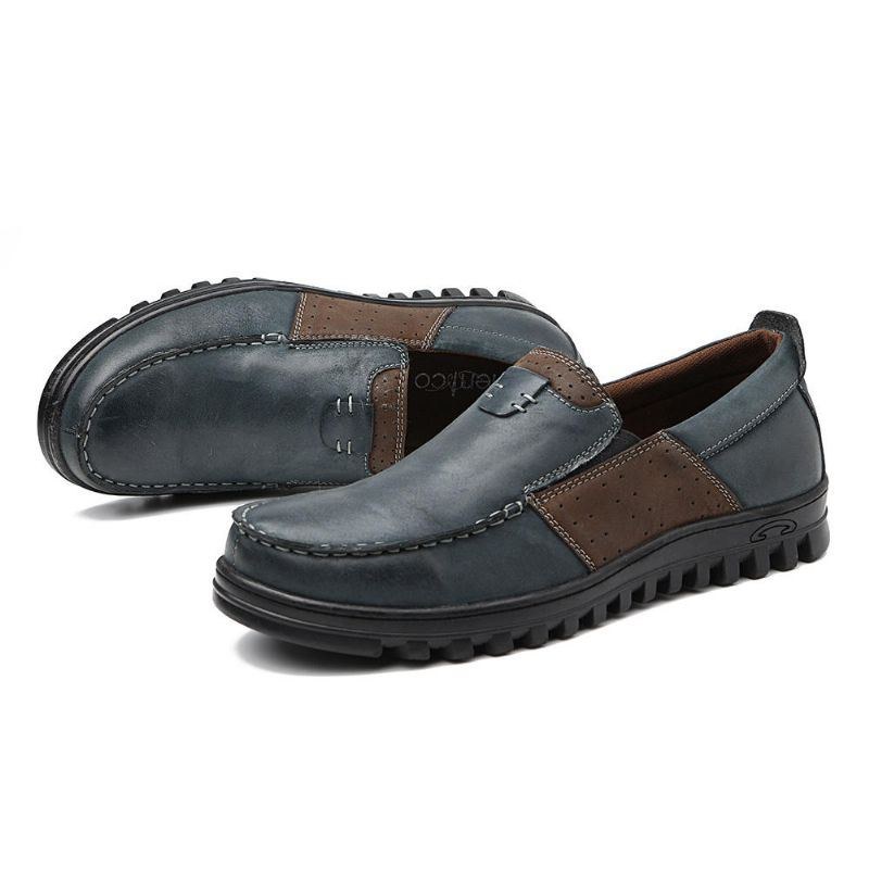 Herr Comfy Moccasin Toe Läder Splicing Mjuka Casual Skor