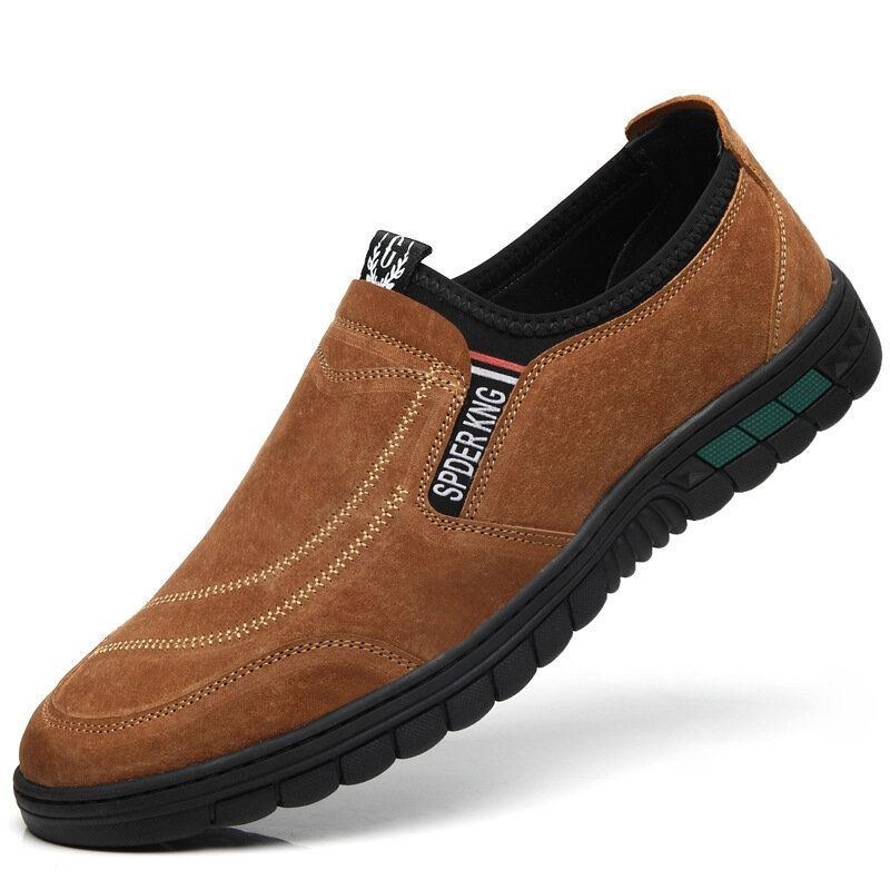 Herr Comfy Pigskin Lädersömmar Halkfri Rund Tå Lazy Slip-on Loafers Skor