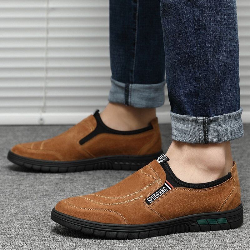 Herr Comfy Pigskin Lädersömmar Halkfri Rund Tå Lazy Slip-on Loafers Skor