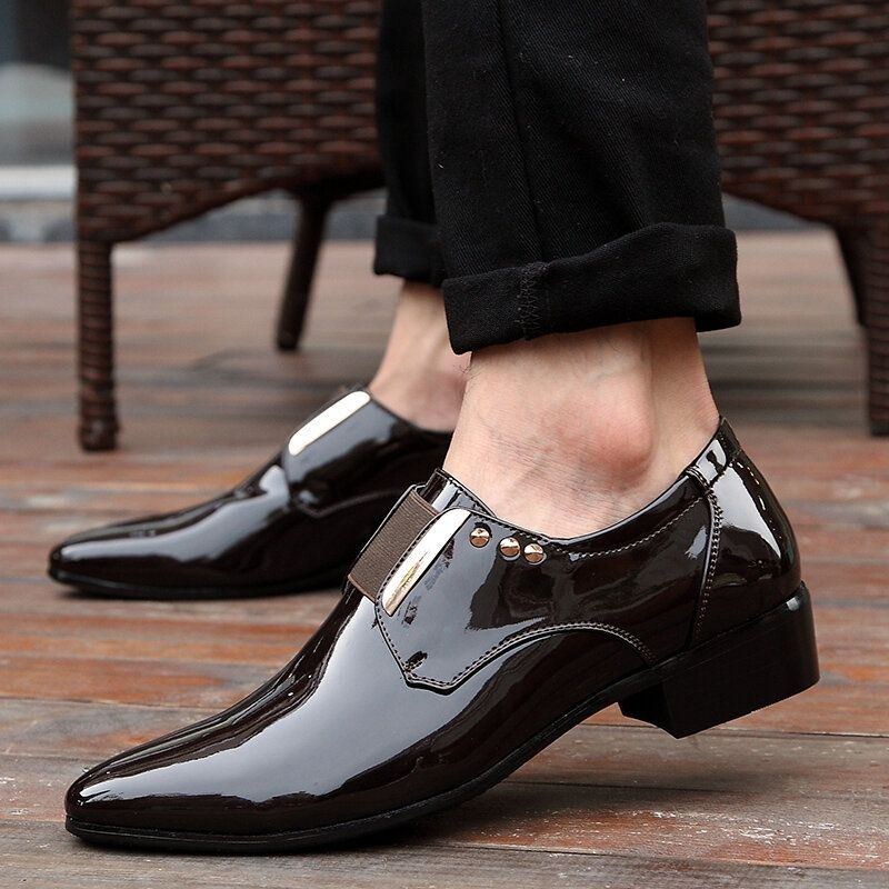 Herr Lackläder Glänsande Spetsig Tå Slip-on Dress Skor