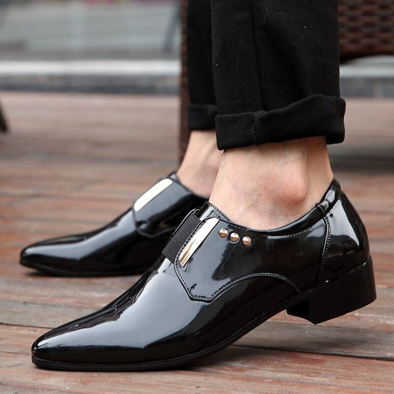 Herr Lackläder Glänsande Spetsig Tå Slip-on Dress Skor