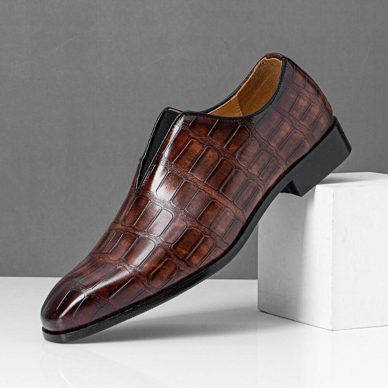 Herr Läder Mjuk Sula Spetsig Tå Krokodilmönster Slip On Casual Dress Shoes