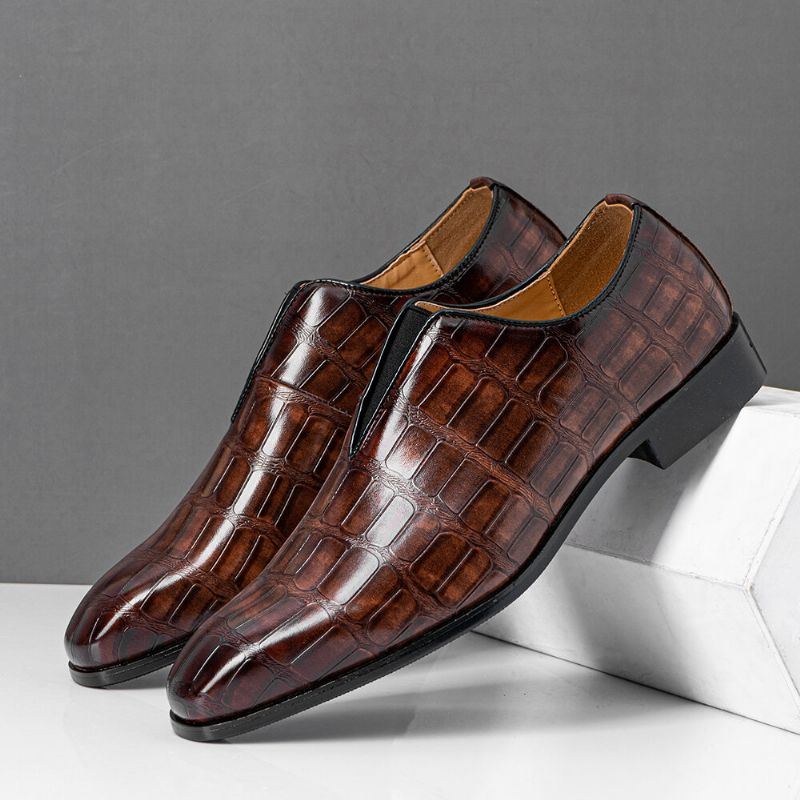 Herr Läder Mjuk Sula Spetsig Tå Krokodilmönster Slip On Casual Dress Shoes