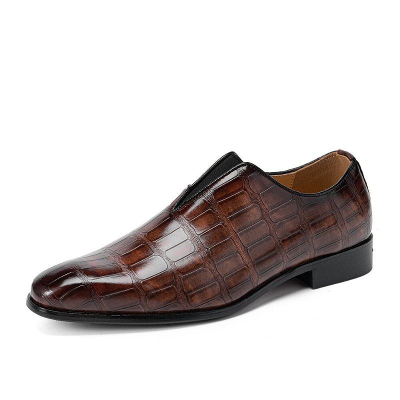 Herr Läder Mjuk Sula Spetsig Tå Krokodilmönster Slip On Casual Dress Shoes