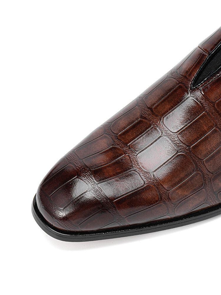 Herr Läder Mjuk Sula Spetsig Tå Krokodilmönster Slip On Casual Dress Shoes