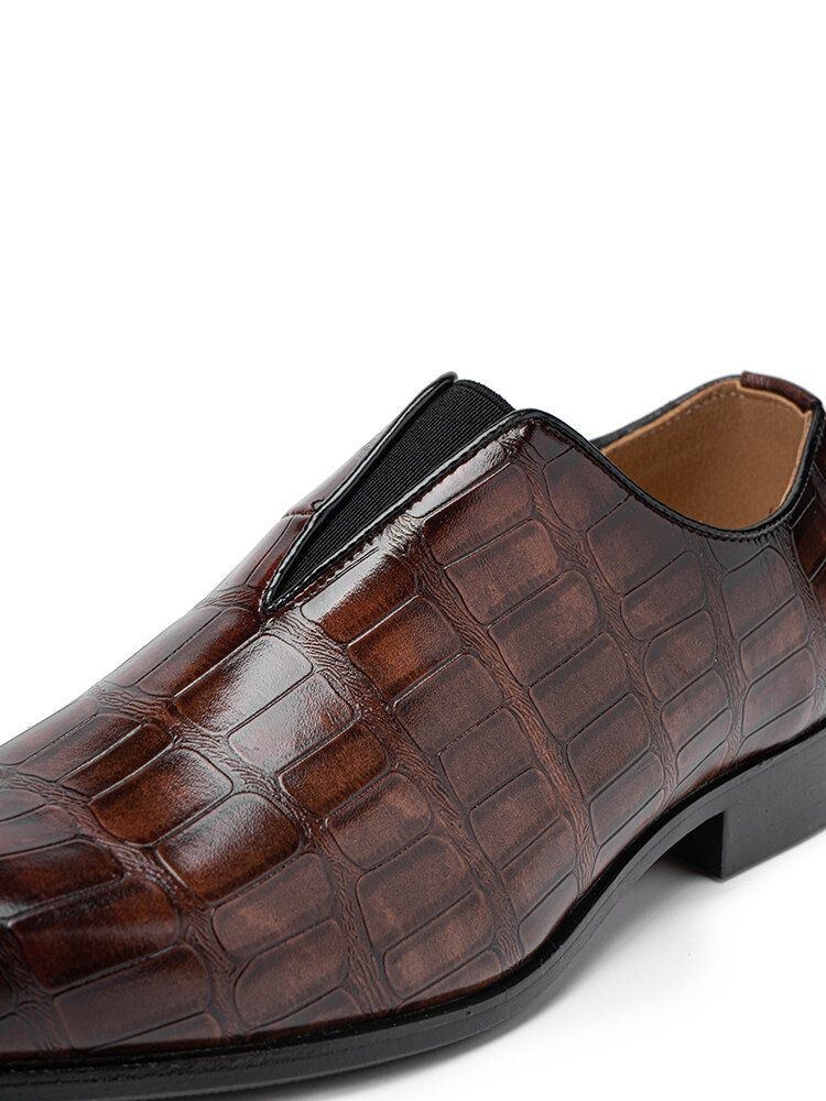 Herr Läder Mjuk Sula Spetsig Tå Krokodilmönster Slip On Casual Dress Shoes