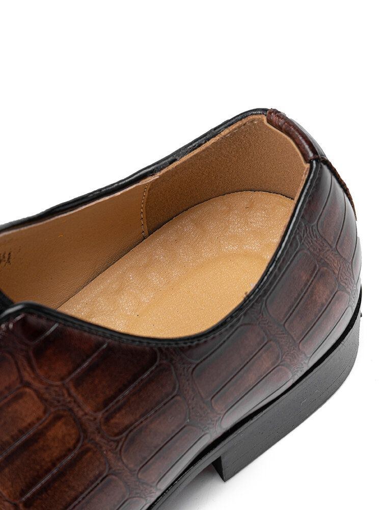 Herr Läder Mjuk Sula Spetsig Tå Krokodilmönster Slip On Casual Dress Shoes