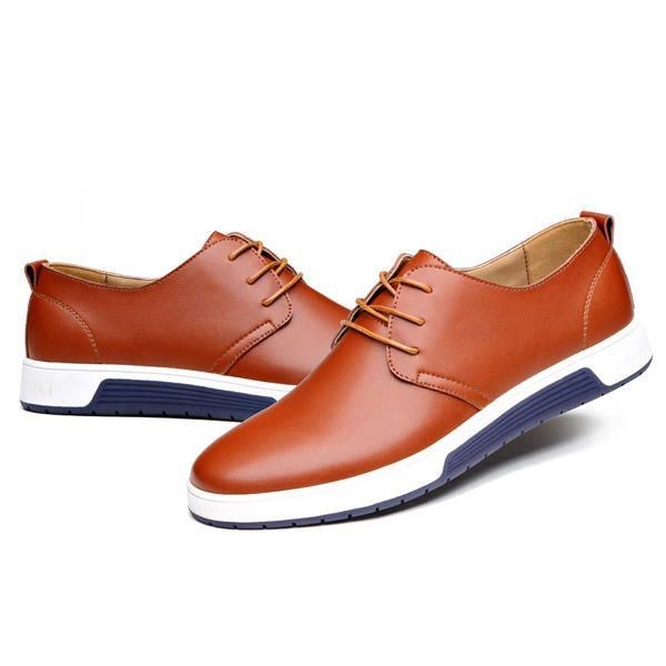 Herr Läder Rund Toe Oxfords Sneaker